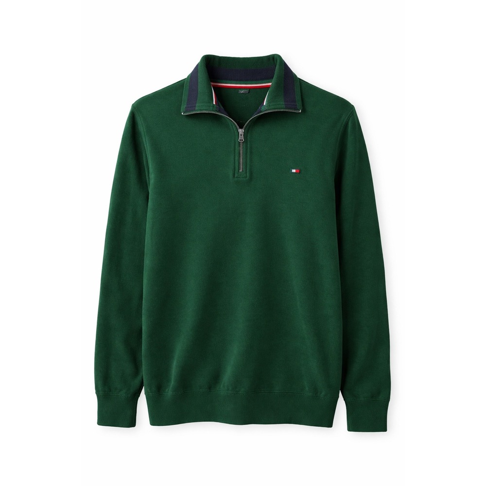 Tommy Hilfiger Green Quarter Zip Sweater Womens XL Ribbed Mock Neck Pullover